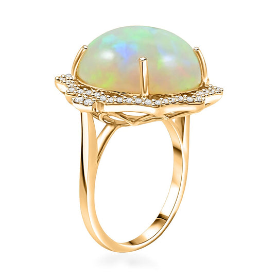 LUXORO AAA Natürlicher, äthiopischer Welo Opal, Weißer Diamant Ring 417 Gold (Größe 18.00) ca. 11,20 ct