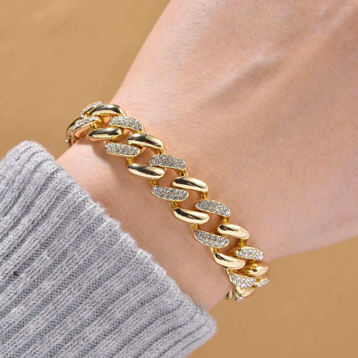 Weißer Kristall Armband ca. 19 cm, Goldfarben