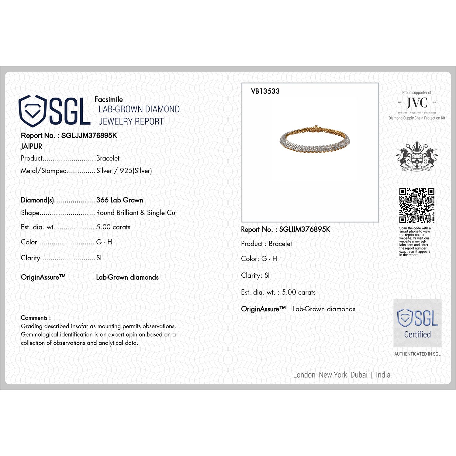 LUXURIANT DIAMOND - Lab Grown Diamant SI-GH SGL zertifiziert Armband ca. 19 cm 925 Silber 750 Gelbgold Vermeil ca. 5.00 ct