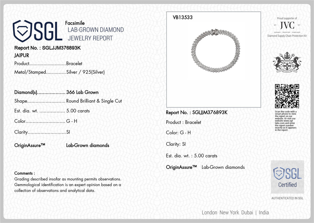 LUXURIANT DIAMOND - Lab Grown Diamant SI-GH SGL zertifiziert Armband ca. 19 cm 925 Silber rhodiniert ca. 5.00 ct