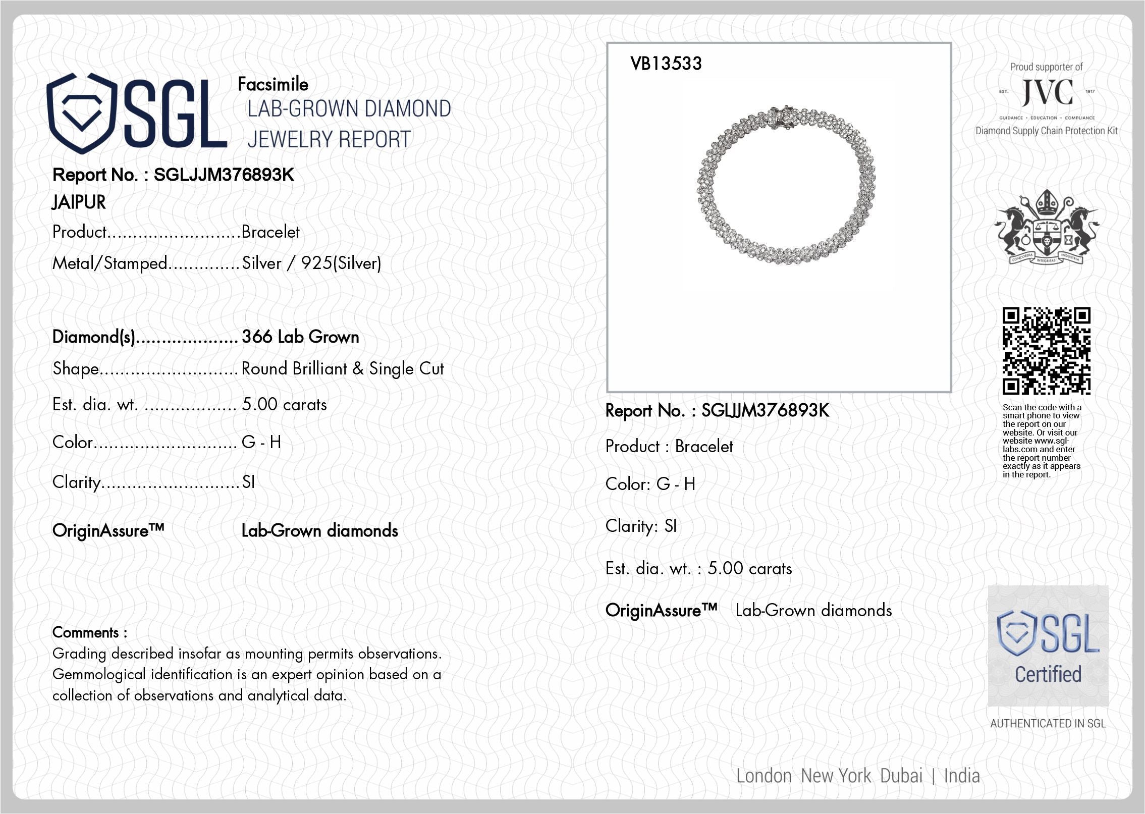 LUXURIANT DIAMOND - Lab Grown Diamant SI-GH SGL zertifiziert Armband ca. 19 cm 925 Silber rhodiniert ca. 5.00 ct