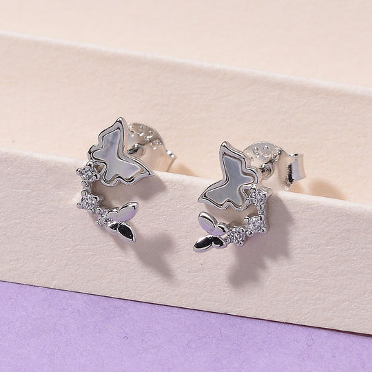 Weißes Perlmutt, Weißer Zirkonia Ohrringe 925 Silber rhodiniert