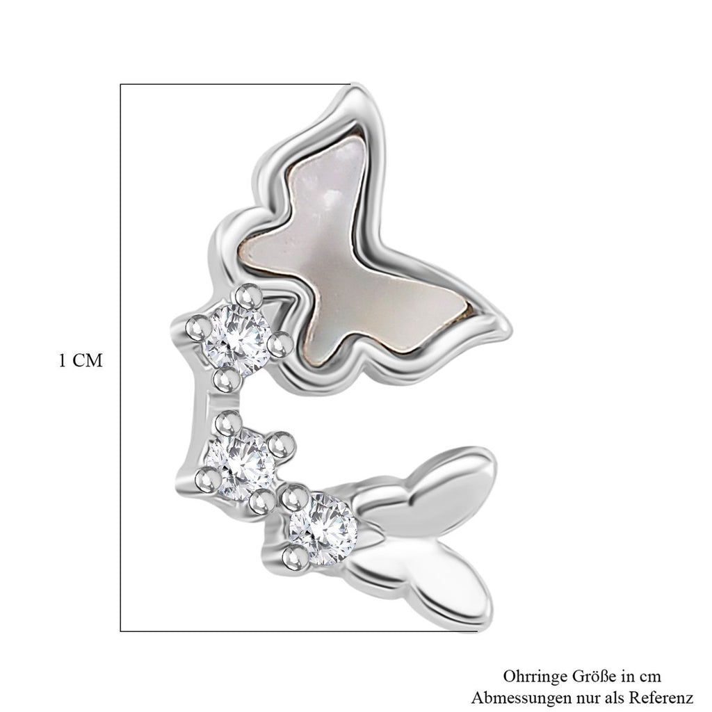 Weißes Perlmutt, Weißer Zirkonia Ohrringe 925 Silber rhodiniert