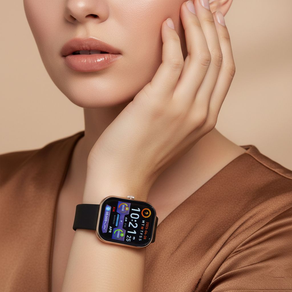 G21 Smartwatch, 2.01 Zoll HD Display, Gold-Schwarzes Silikonarmband