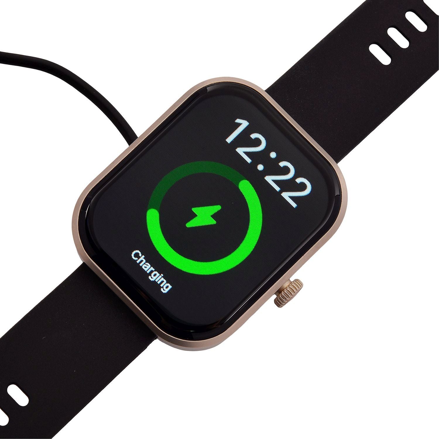 G21 Smartwatch, 2.01 Zoll HD Display, Gold-Schwarzes Silikonarmband