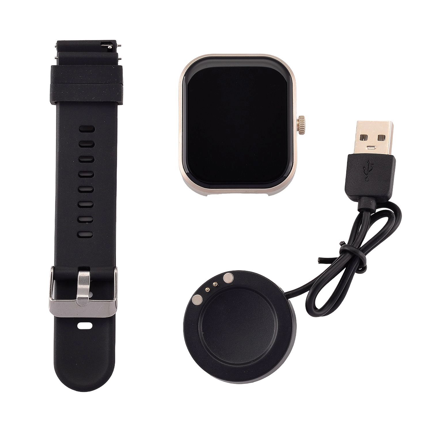 G21 Smartwatch, 2.01 Zoll HD Display, Gold-Schwarzes Silikonarmband