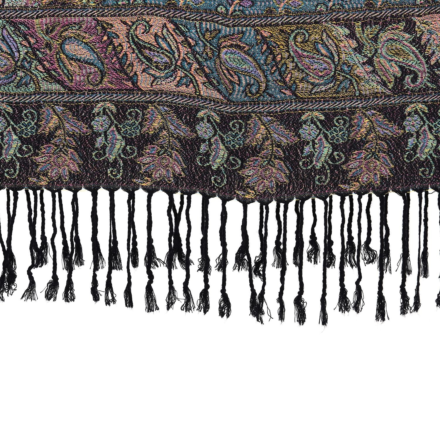 Schal mit dekorativem Muster und Fransen, 70x180 cm, Schwarz