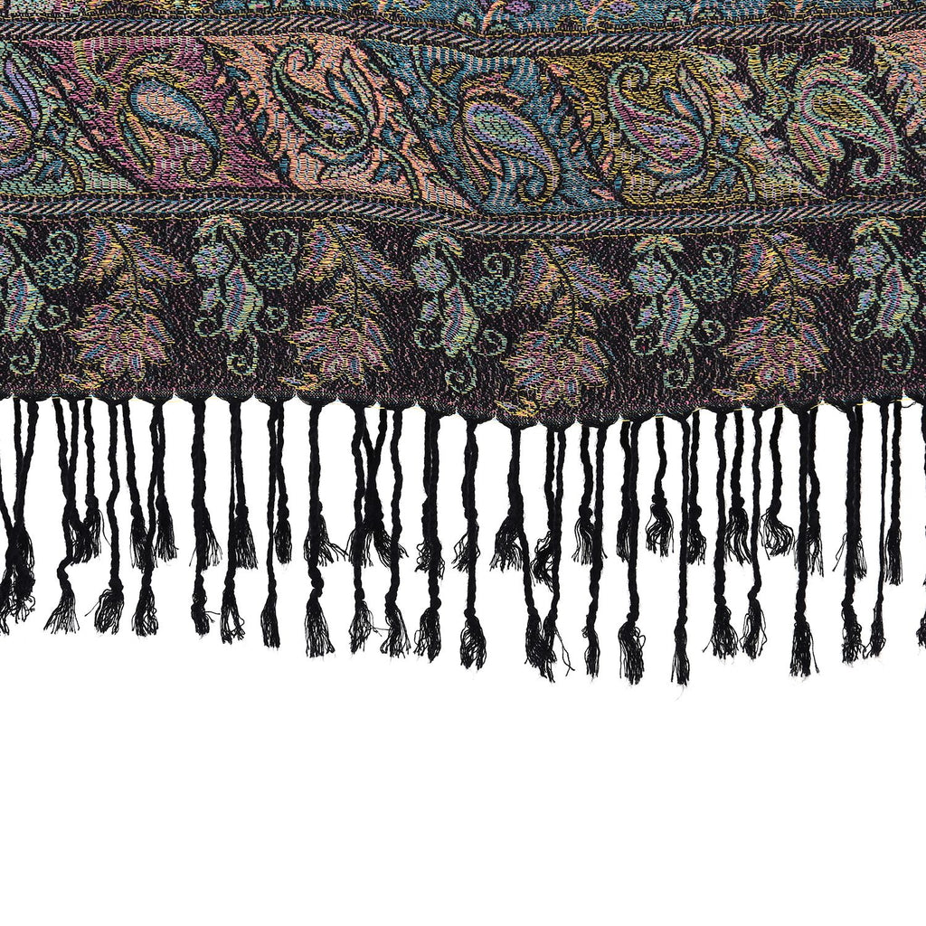 Schal mit dekorativem Muster und Fransen, 70x180 cm, Schwarz