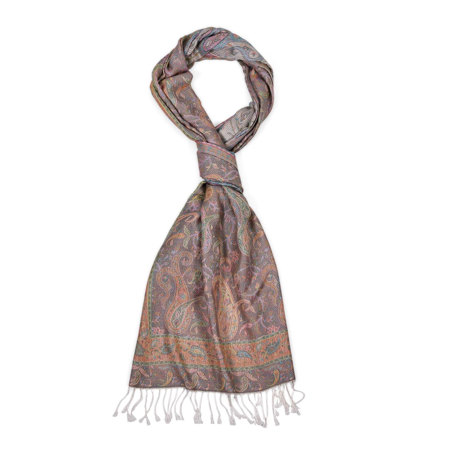 Schal mit Paisley-Muster und Fransen, 70x180cm, Beige