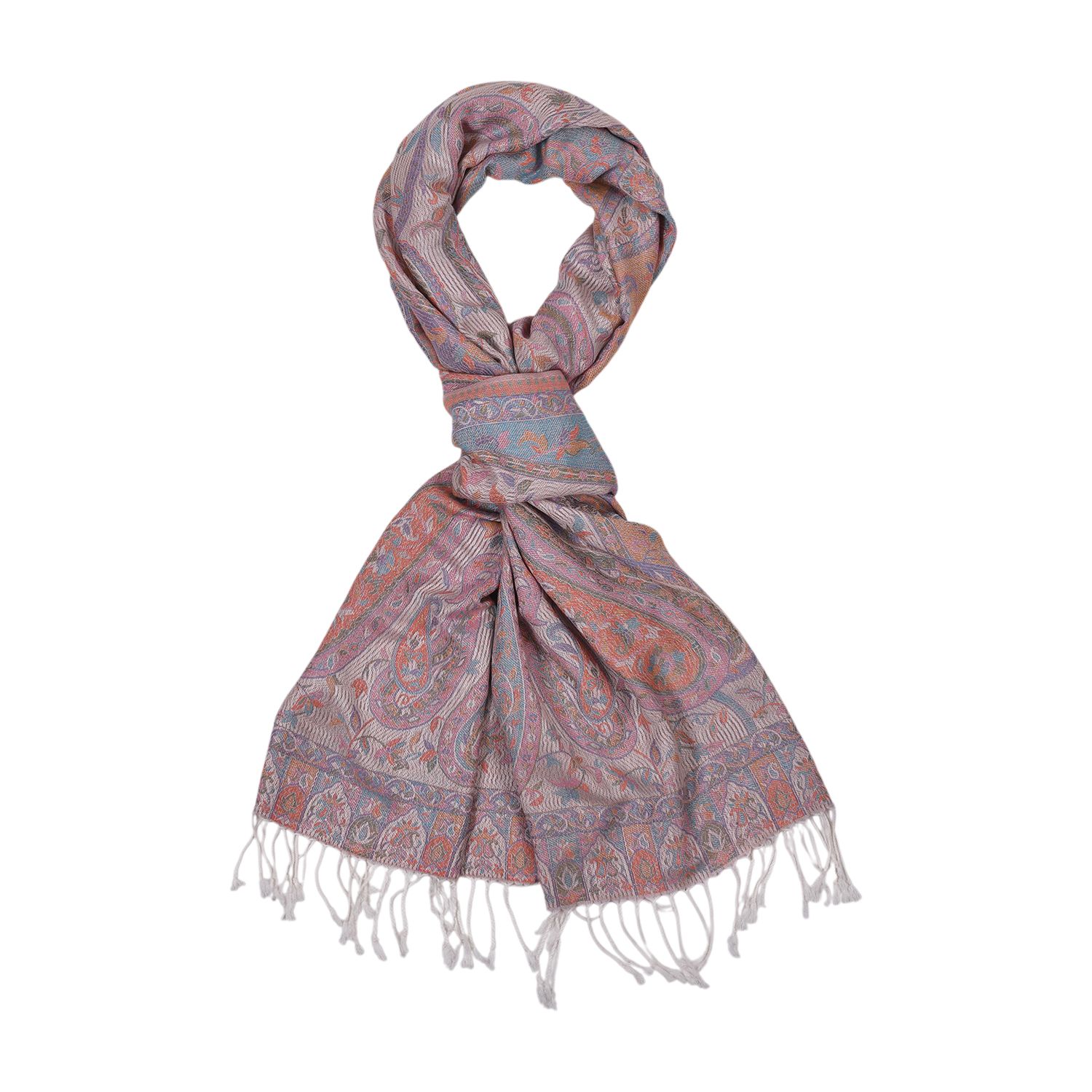 Schal mit Paisley-Muster und Fransen, 70x180cm, Terrakotta