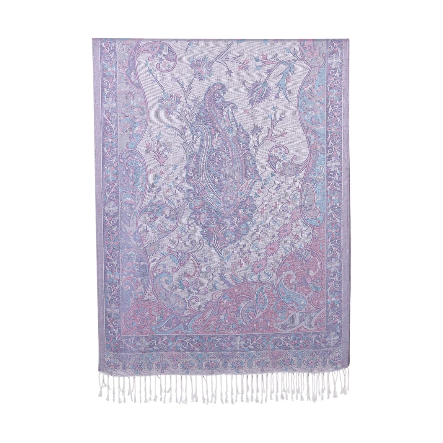 Schal mit Paisley-Muster und Fransen, 70x180cm, Grau-Weiß