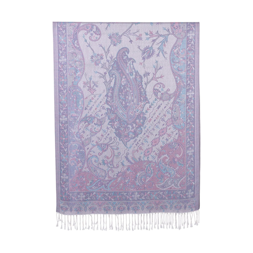 Schal mit Paisley-Muster und Fransen, 70x180cm, Grau-Weiß