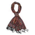 Jacquard gewebter Schal mit Paisley Muster und Fransen, 100% hautfreundliche Viskose, 70x180 cm, Braun