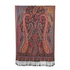 Jacquard gewebter Schal mit Paisley Muster und Fransen, 100% hautfreundliche Viskose, 70x180 cm, Braun