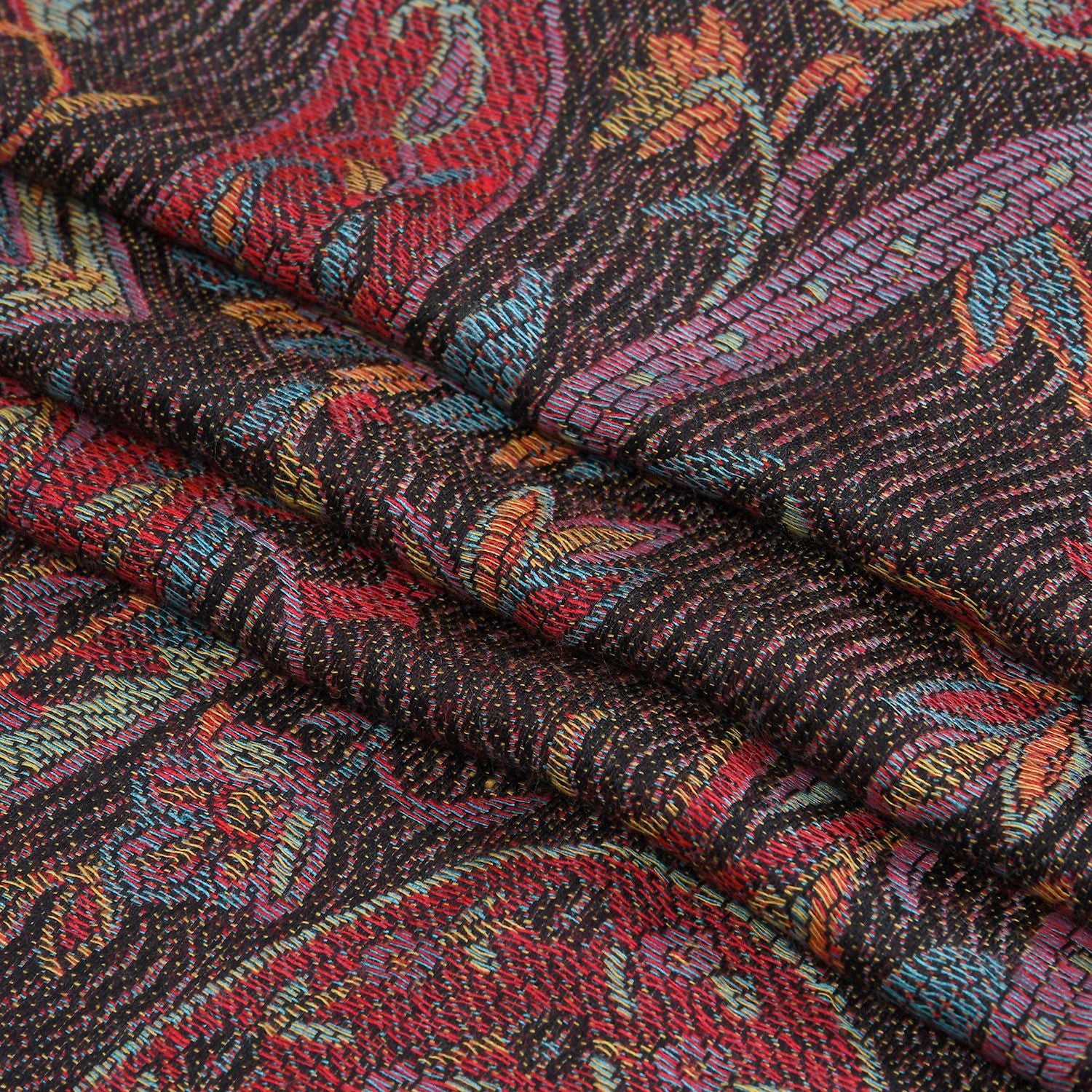 Jacquard gewebter Schal mit Paisley Muster und Fransen, 100% hautfreundliche Viskose, 70x180 cm, Braun