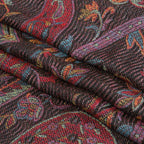 Jacquard gewebter Schal mit Paisley Muster und Fransen, 100% hautfreundliche Viskose, 70x180 cm, Braun