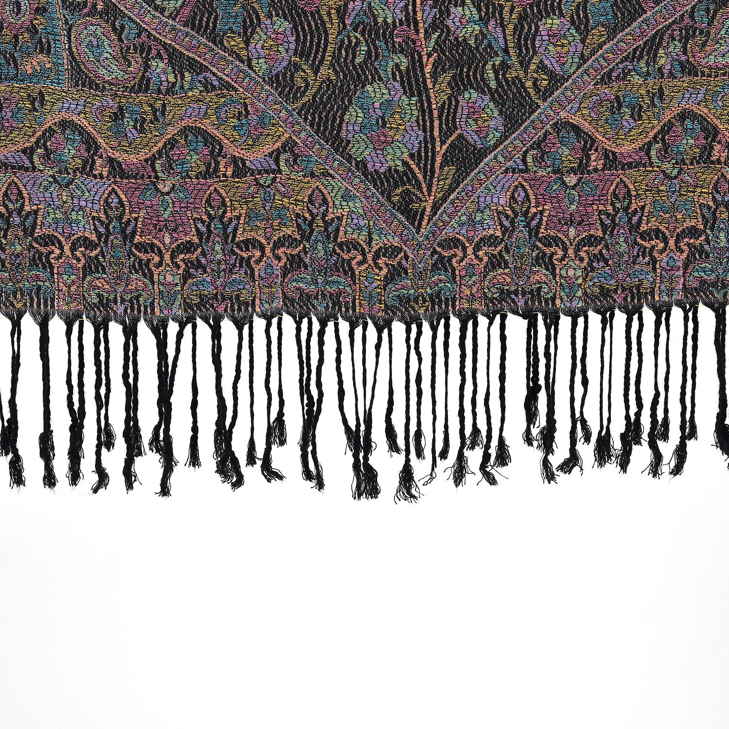 Schal mit dekorativem Muster und Fransen, 70x180 cm, Dunkelbraun