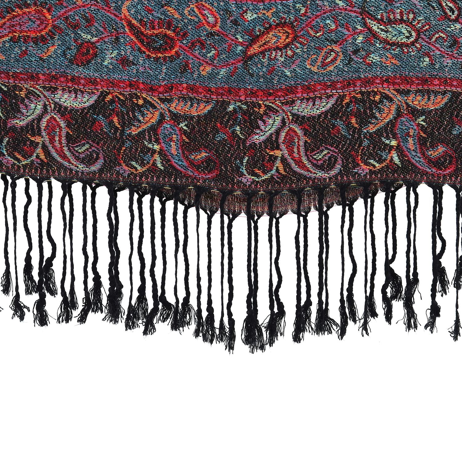 Schal mit dekorativem Muster und Fransen, 70x180 cm, Weinrot