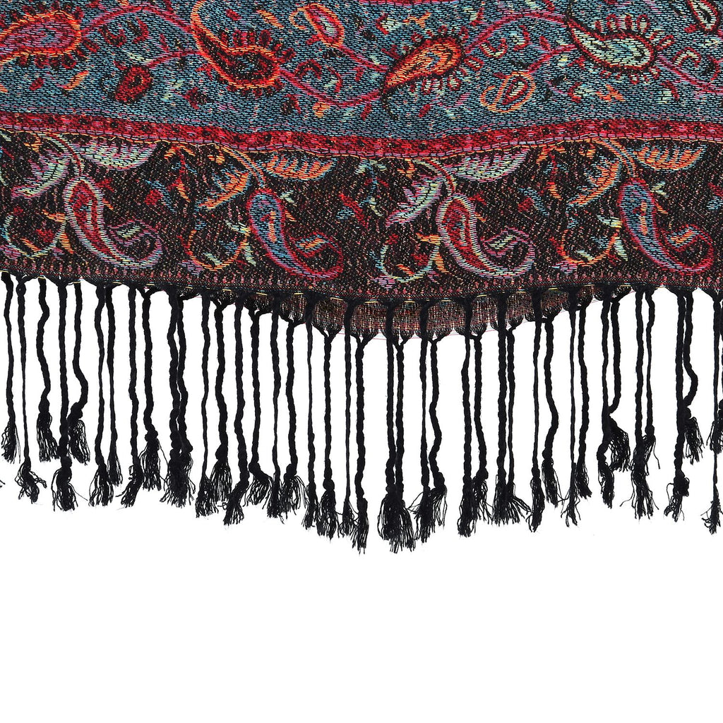 Schal mit dekorativem Muster und Fransen, 70x180 cm, Weinrot