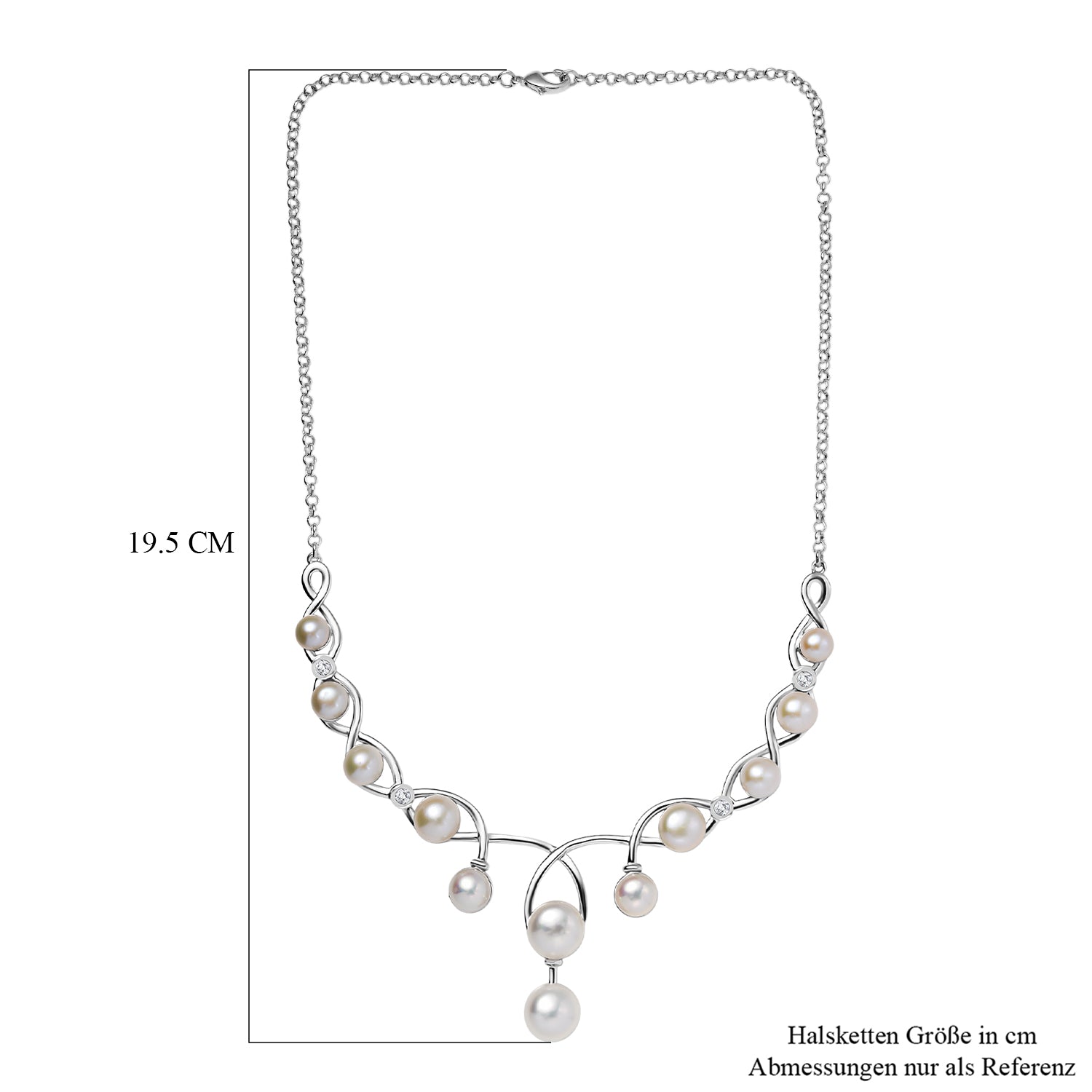 Süßwasser Perle und Zirkon 50cm Halskette, Messing mit Platin E-Beschichtung