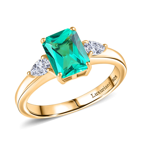 LUXURIANT DIAMOND - Lab Grown Kolumbianischer Smaragd, Lab Grown Diamant Ring 925 Silber 750 Gelbgold Vermeil (Größe 19.00) ca. 1.69 ct