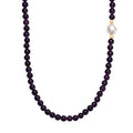 Afrikanischer Amethyst, Weiße Barockperle Halskette ca. 45 cm, Nickelfreies Messing gelb vergoldet