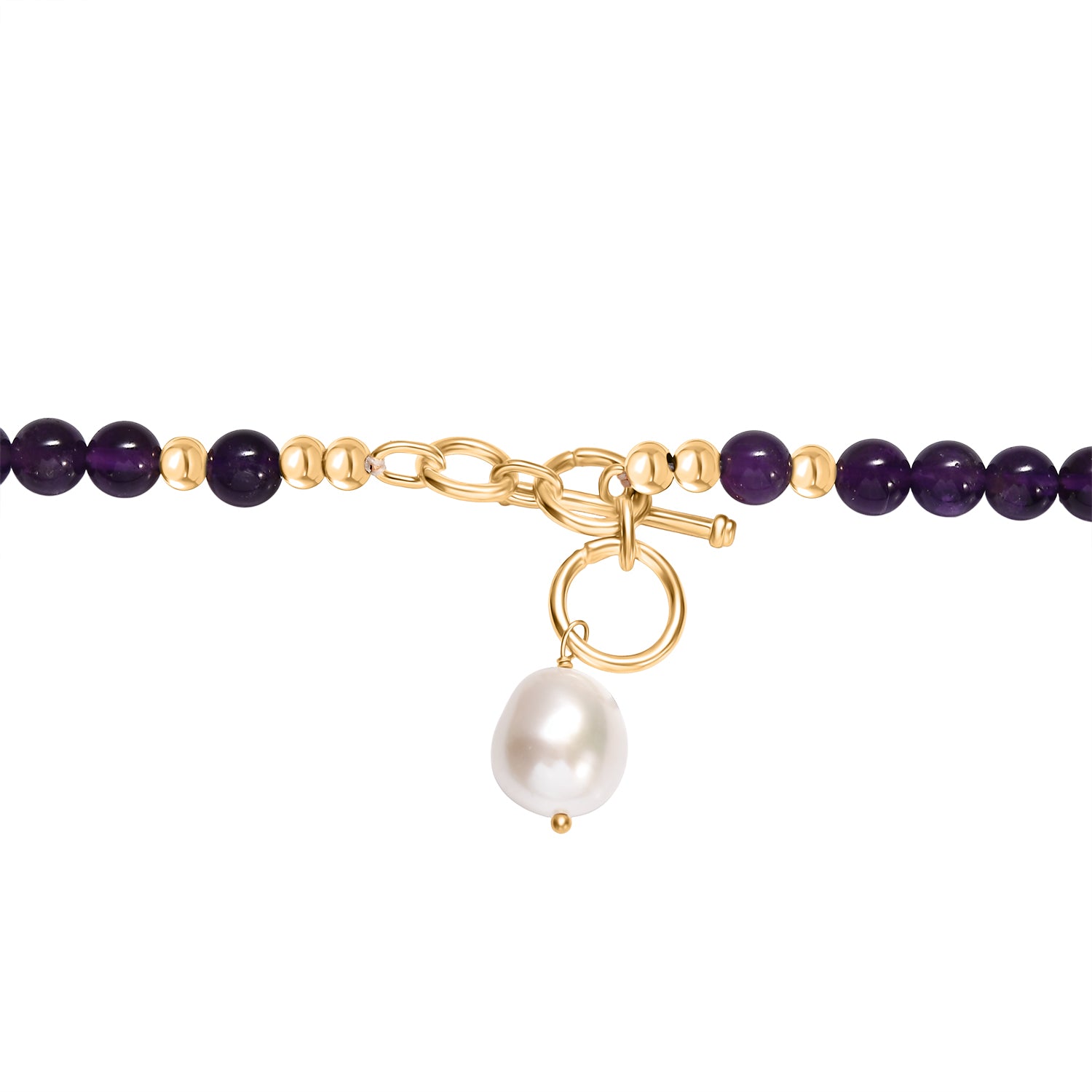 Afrikanischer Amethyst, Weiße Barockperle Halskette ca. 45 cm, Nickelfreies Messing gelb vergoldet