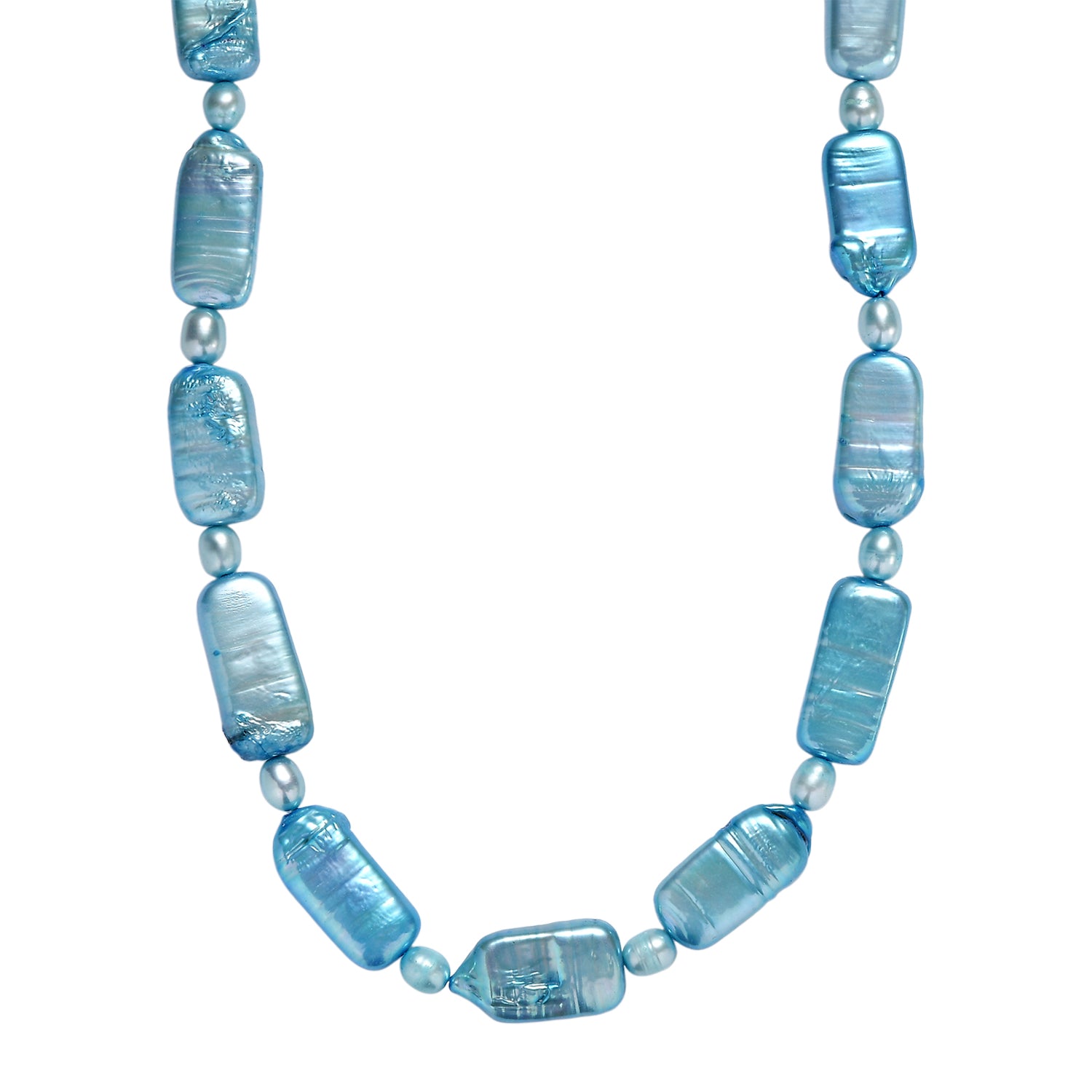 Blaue gefärbte Süßwasserzuchtperlen Halskette, 45cm, 925 Silber rhodiniert