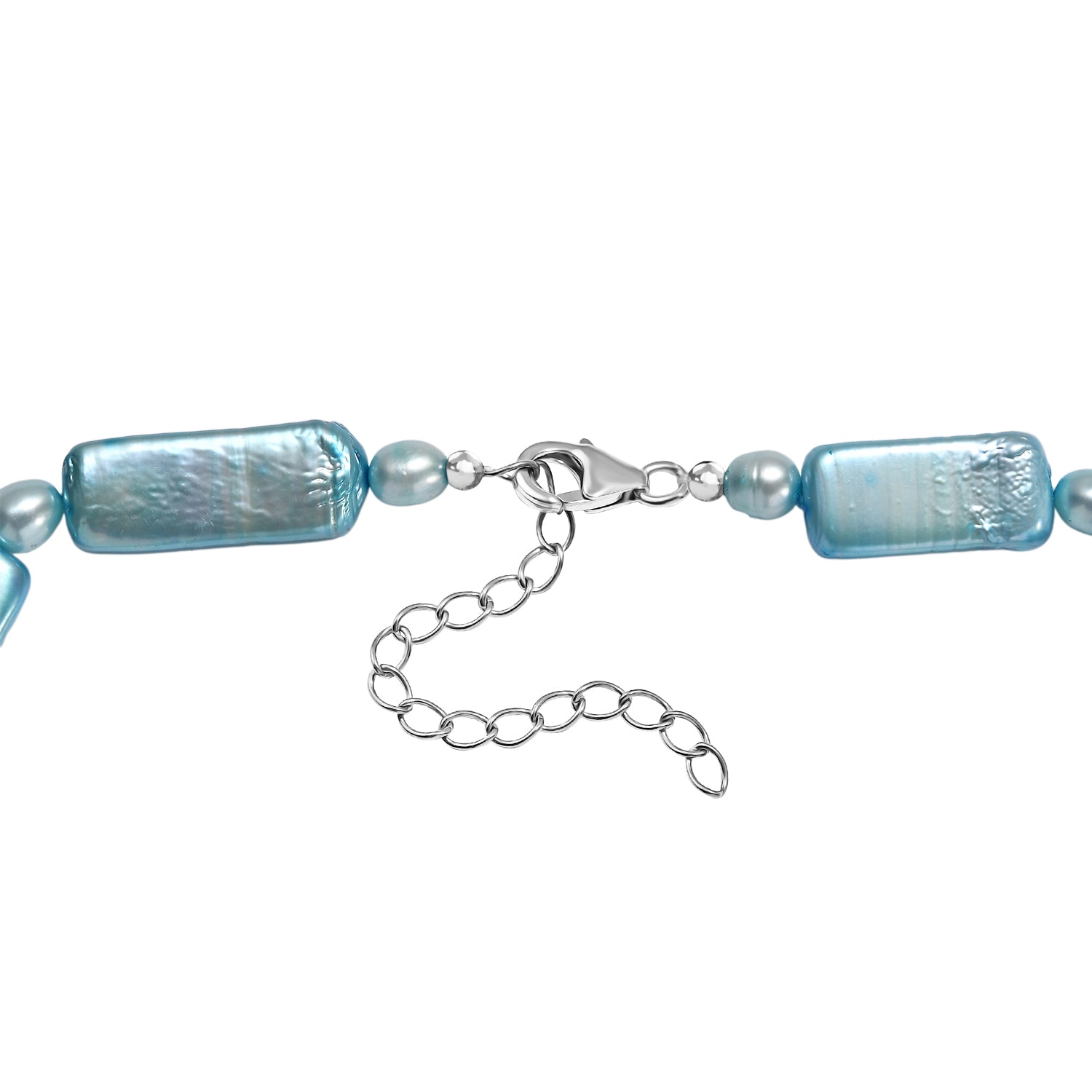 Blaue gefärbte Süßwasserzuchtperlen Halskette, 45cm, 925 Silber rhodiniert