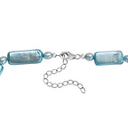 Gefärbte Süßwasserzuchtperlen Halskette, Ovalform, ca. 45 cm, 925 Silber rhodiniert, blau
