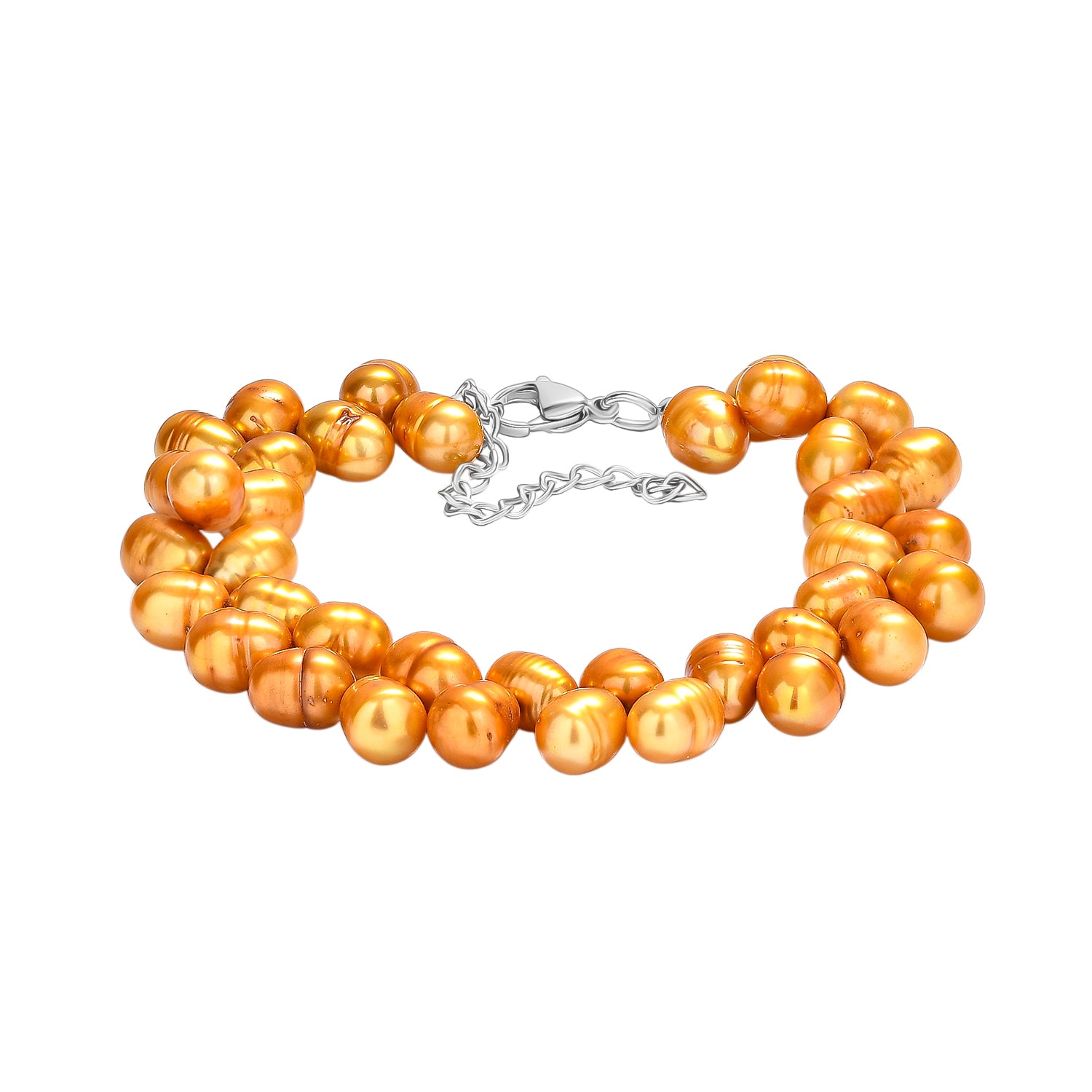 Golden gefärbtes Süßwasserperle Armband, 19+5cm, Edelstahl