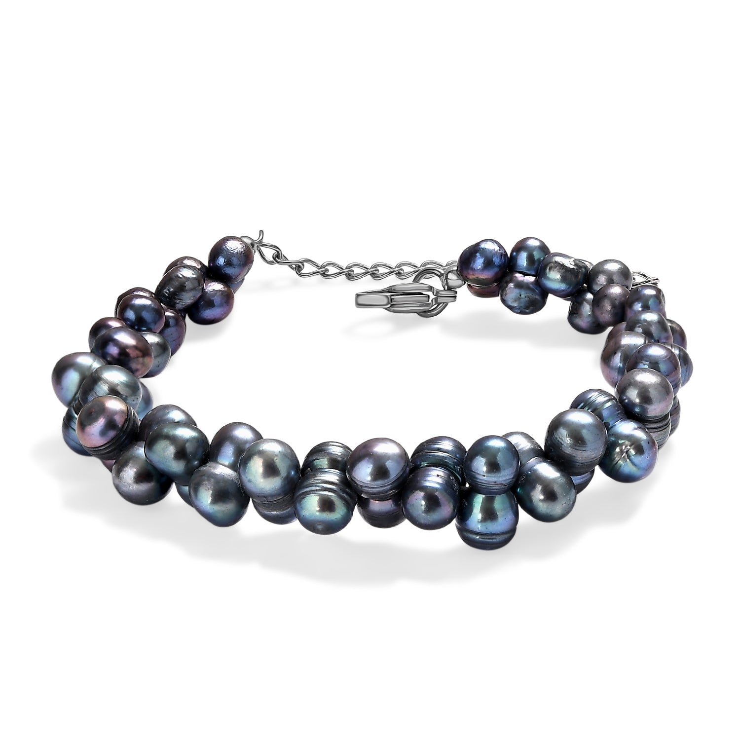 Pfaufarbenes gefärbtes Süßwasserperle Armband, 19+5cm, Edelstahl