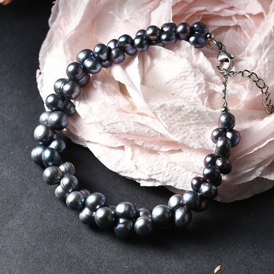 Pfaufarbenes gefärbtes Süßwasserperle Armband, 19+5cm, Edelstahl