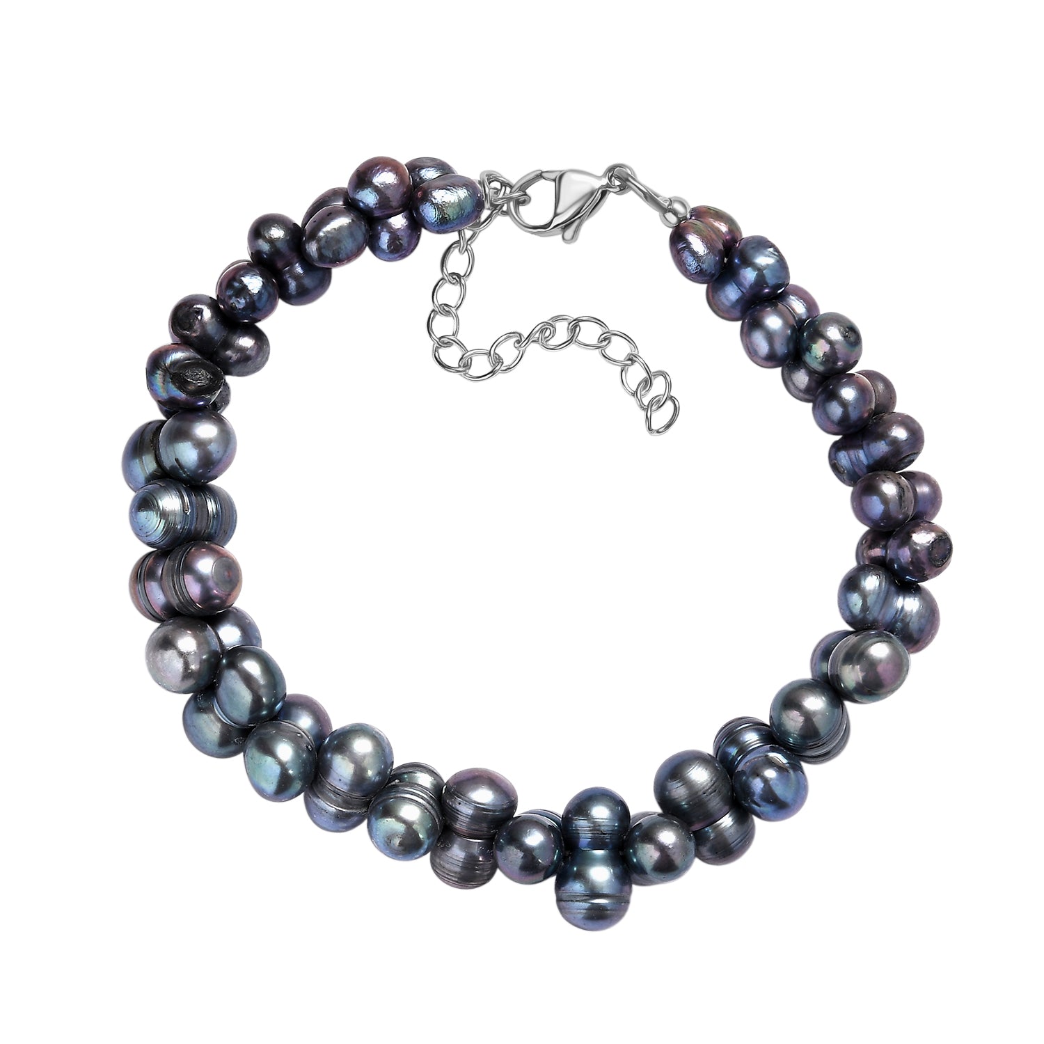 Pfaufarbenes gefärbtes Süßwasserperle Armband, 19+5cm, Edelstahl