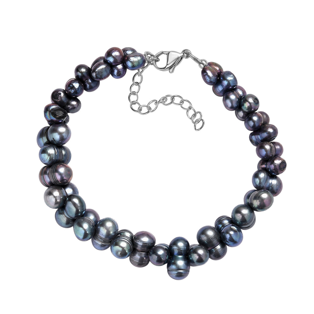 Gefärbtes Pfaufarbenes Süßwasser Armband, ca. 19 cm + 5 cm extender, Edelstahl