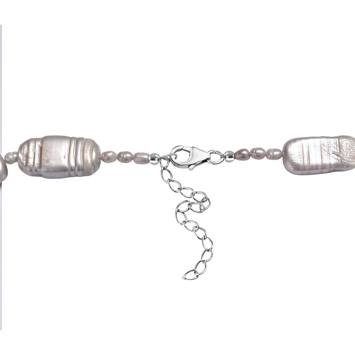 Grau gefärbte Süßwasserzuchtperlen Halskette, 45cm, 925 Silber rhodiniert