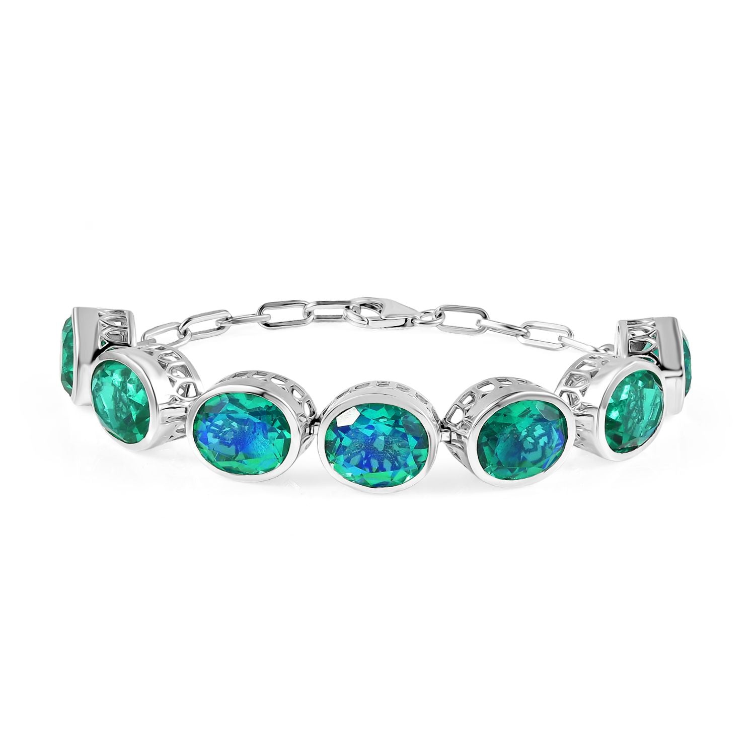 Pfau Quarz Triplette Armband ca. 19 cm 925 Silber rhodiniert ca. 36.30 ct