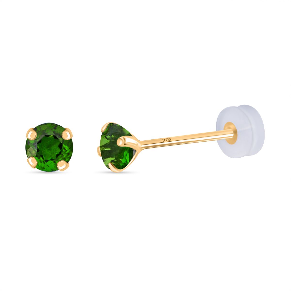 AAA natürliche Chromdiopsid Solitär Ohrringe in 375 Gold - 1,07 ct.