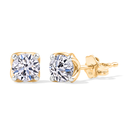LUXURIANT SGL zertifizierte VS-EF Labor Diamant Ohrstecker, 925 Silber Gelbgold Vermeil - 0,50 ct.