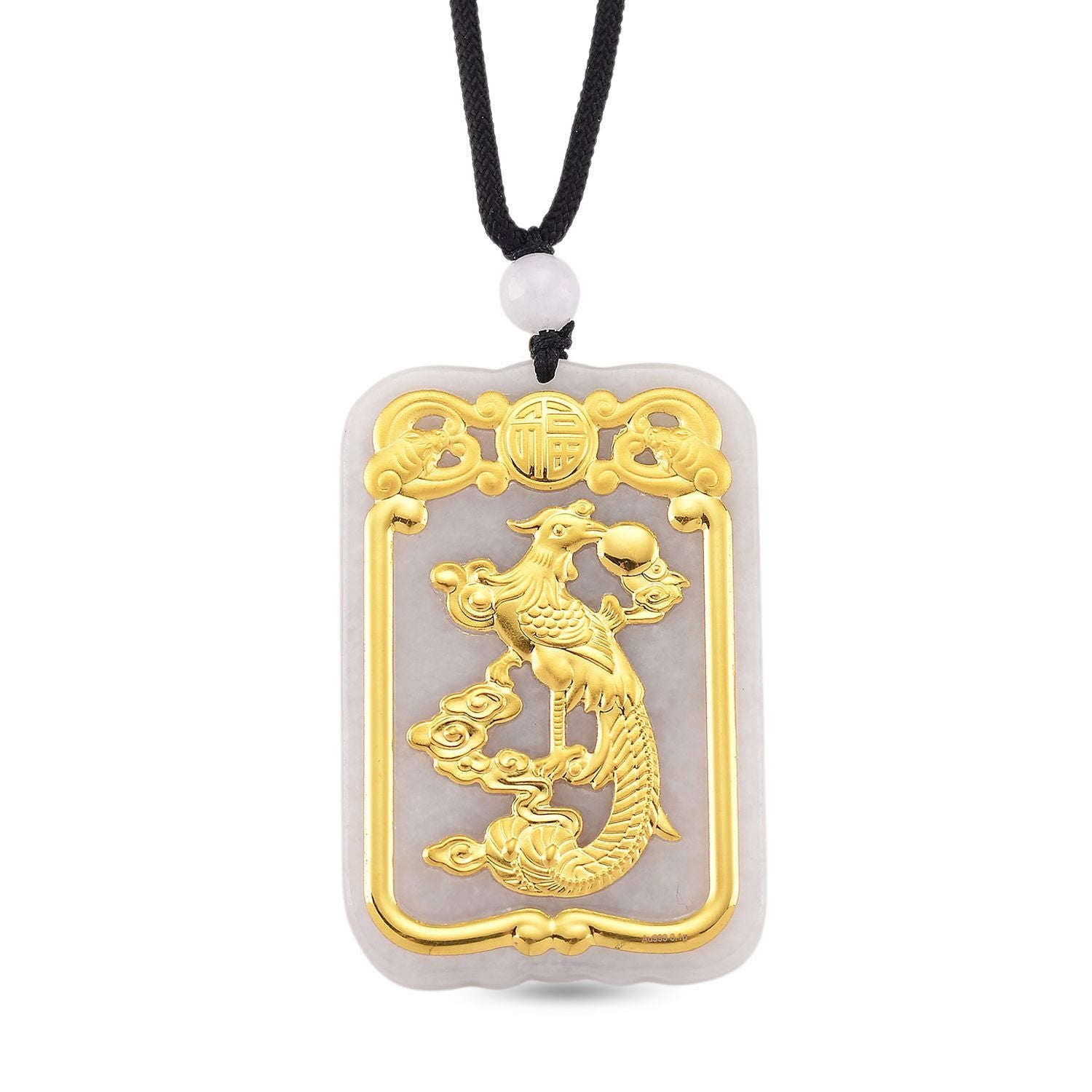 EXTREM SELTEN Natürliche Weiße Jade, 999er Gold Phoenix, Flexibles kette ca. 70 cm, ca. 125.00 ct