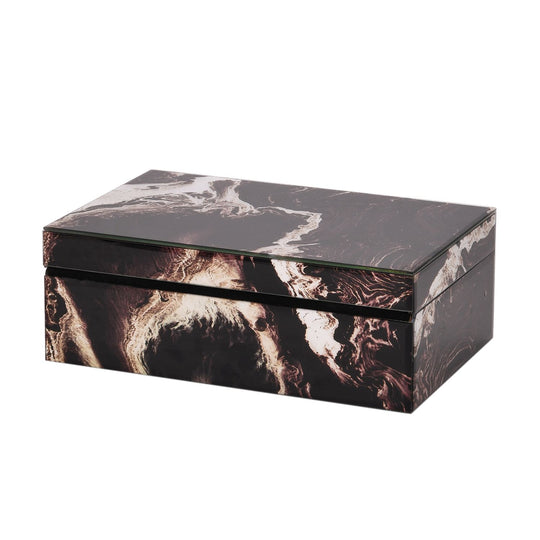Set aus 2 Schmuckkästchen mit Marmor-Design aus Glas, Samtfutter, ca. 28 x 18 x 10 cm und 21 x 12 x 7 cm, Braun Schwarz-Marmor
