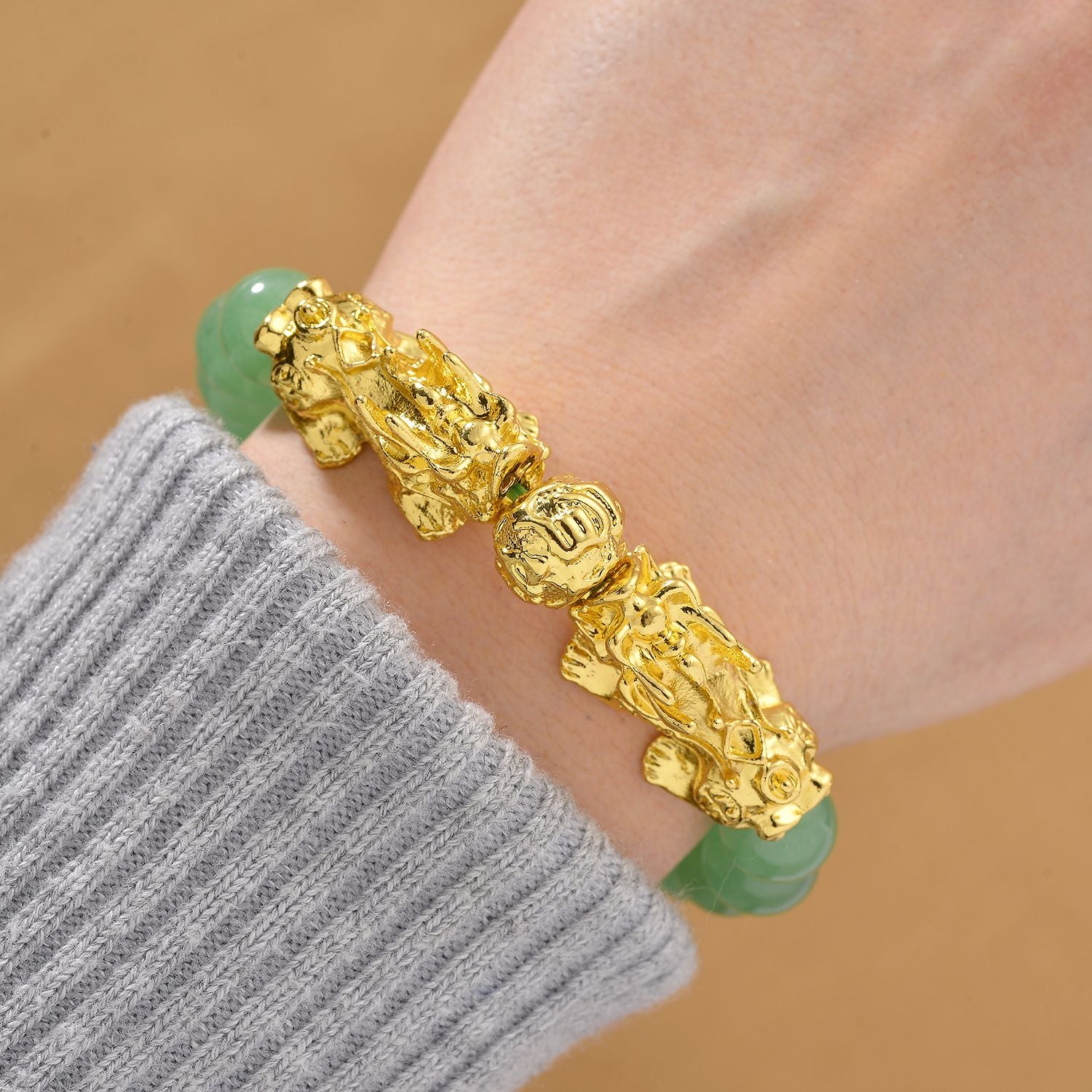 Grüner Aventurin Armband, flexibel, vergoldet ca. 150.00 ct