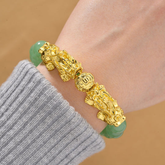 Grüner Aventurin Armband, flexibel, vergoldet ca. 150.00 ct