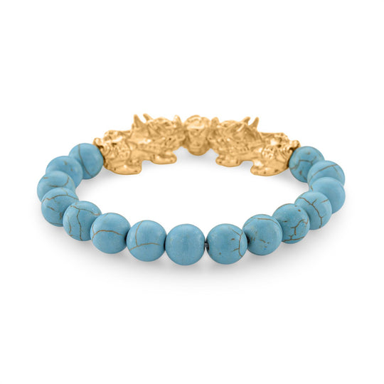 Blauer Howlit Flexibles Pixiu Armband, vergoldet ca. 150.00 ct