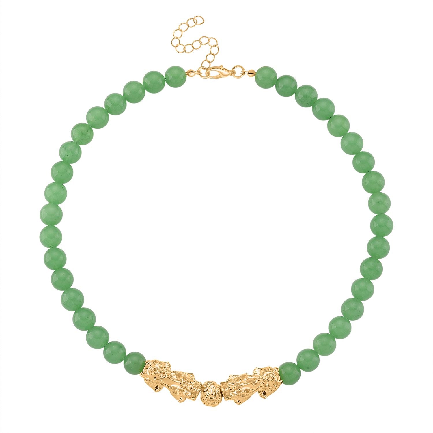 Grüner Aventurin Halskette, ca. 45 cm+3.75 cm Extender, vergoldet ca. 330.00 ct