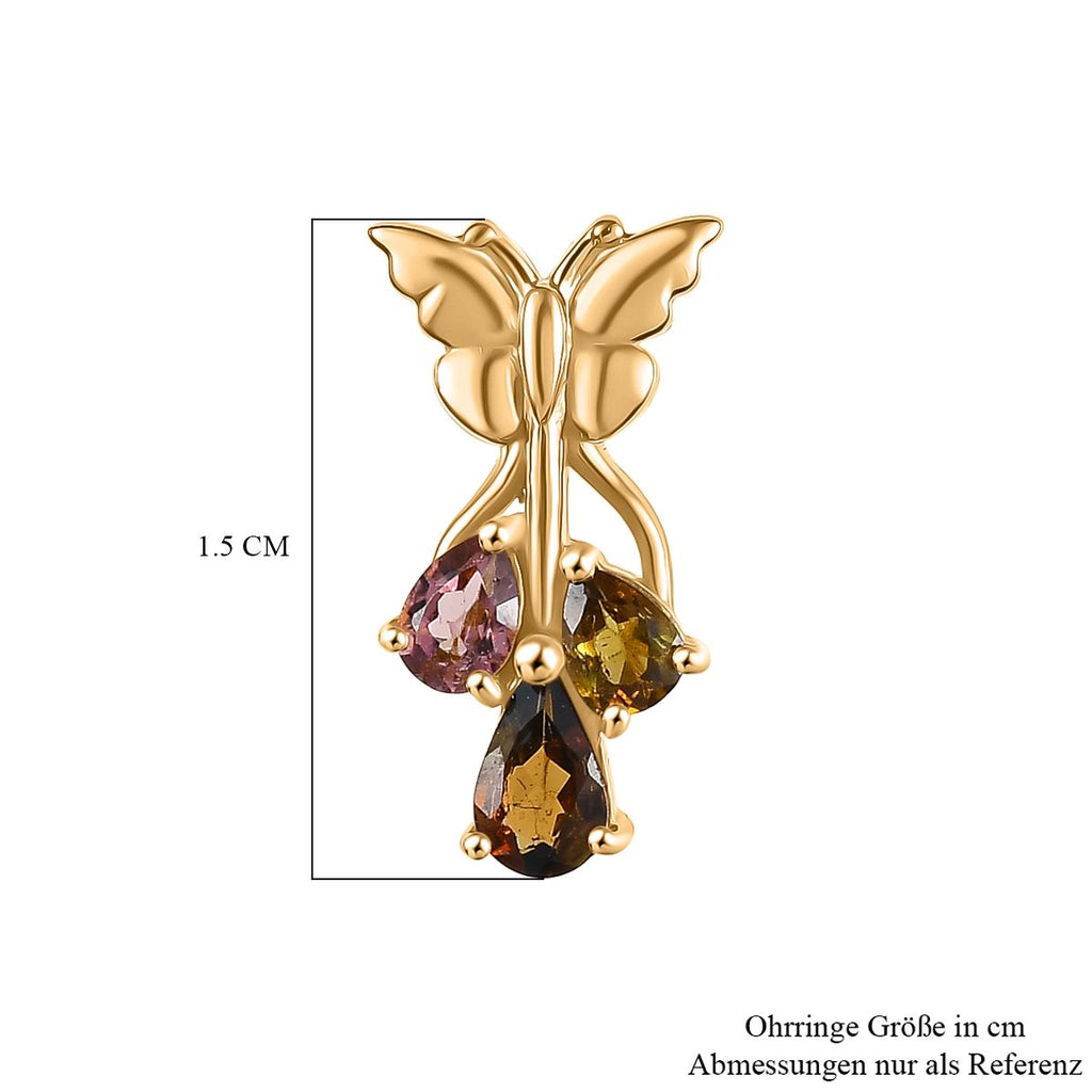 D joy Mehrfarbige-Turmalin Ohrringe 925 Silber 750 Gelb Vergoldet ca. 0.80 ct