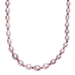 Lavendel Perle, Natürlicher Rhodolith Granat Halskette ca. 45 cm + 5 cm Extender  925 Silber 750 Gelbgold vermeil