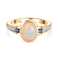 D’joy Natürlicher, äthiopischer Welo Opal, Ceylon-Saphir Ring 925 Silber vergoldet (Größe 18.00) ca. 1,87 ct