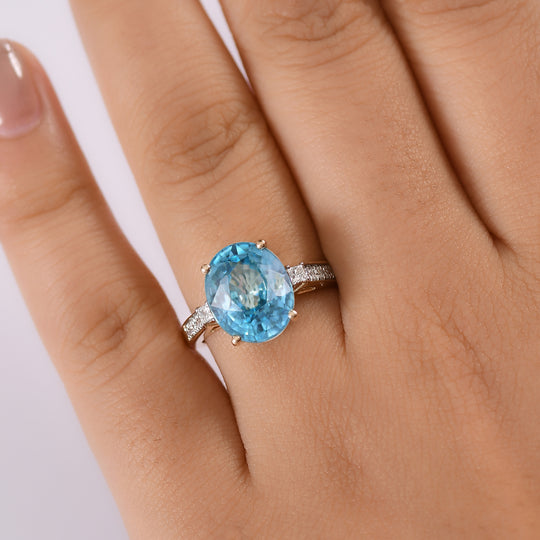 AAA Blauer Zirkon, Lab Grown Diamant VS Ring 375 Gold (Größe 19.00) ca. 7.36 ct