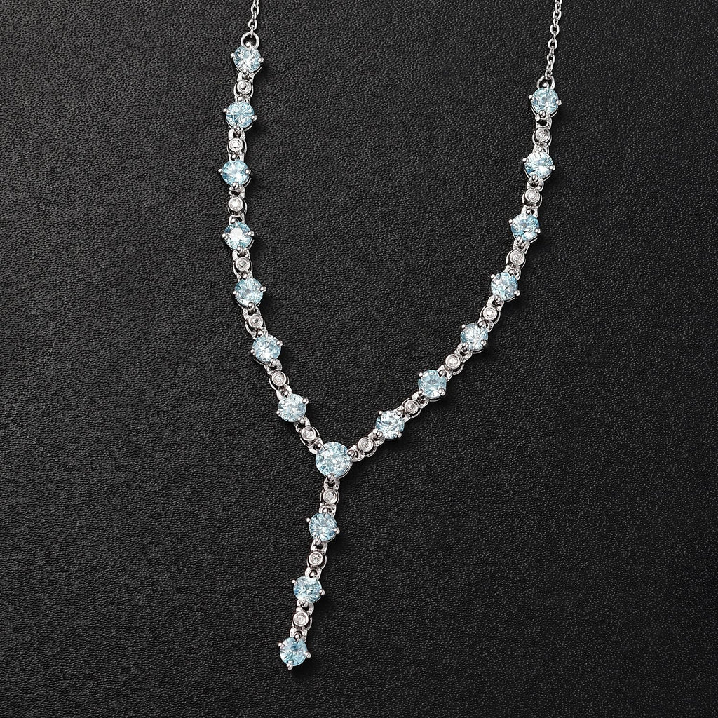 AA Blauer Zirkon Halskette ca. 45 cm 925 Silber rhodiniert ca. 7.87 ct